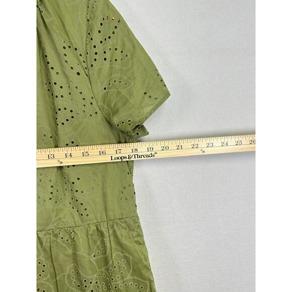 Woman's Joie Eyelet Ruffled Tiered Green Dress - Size Large Boho Feminine - Picture 9 of 10